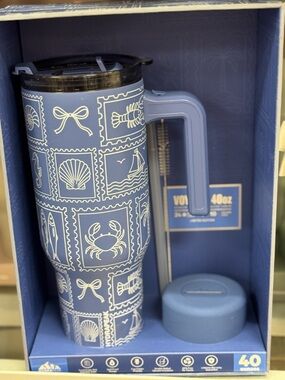 Nautical Blue 40oz Travel Tumbler with Straw and Lid